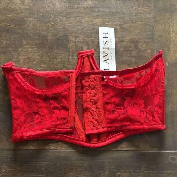 NWT Daisy corsets Lavish Red Sheer Lace Underwire Waist Cincher Corset - Picture 8 of 15